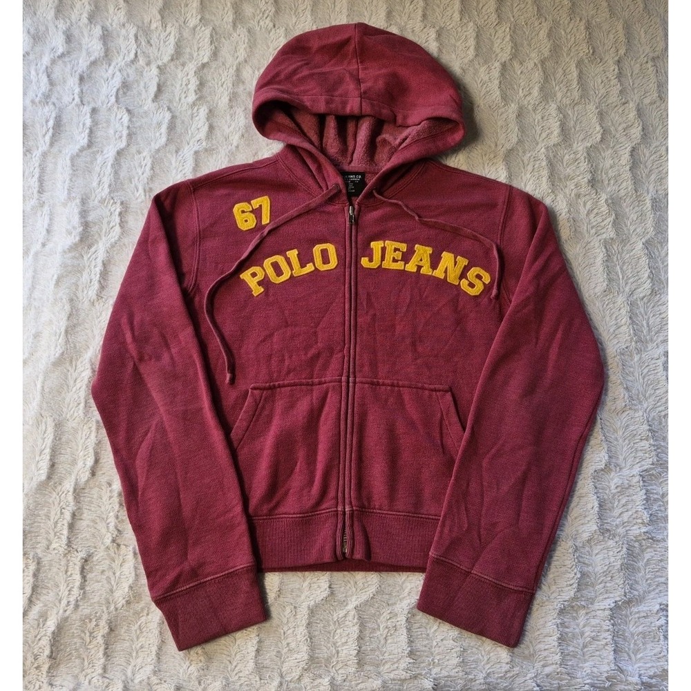 Vintage Polo Jeans Ralph Lauren Hoodie Sweatshirt Women's XS Y2K Red Full Zip